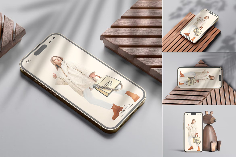 iPhone 14 Pro Mockup 4款苹果14 Pro手机屏幕设计空白贴图ps数码样机国外设计素材