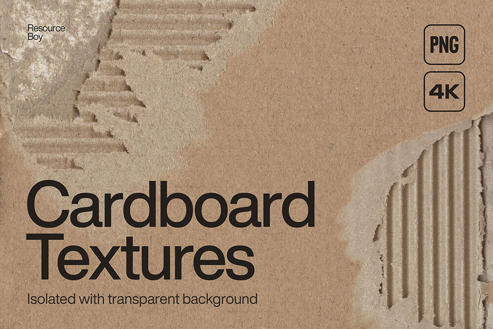 100 Torn Cardboard Textures 100款复古街头做旧瓦楞纸板撕纸折痕褶皱拼贴png免抠图片设计素材