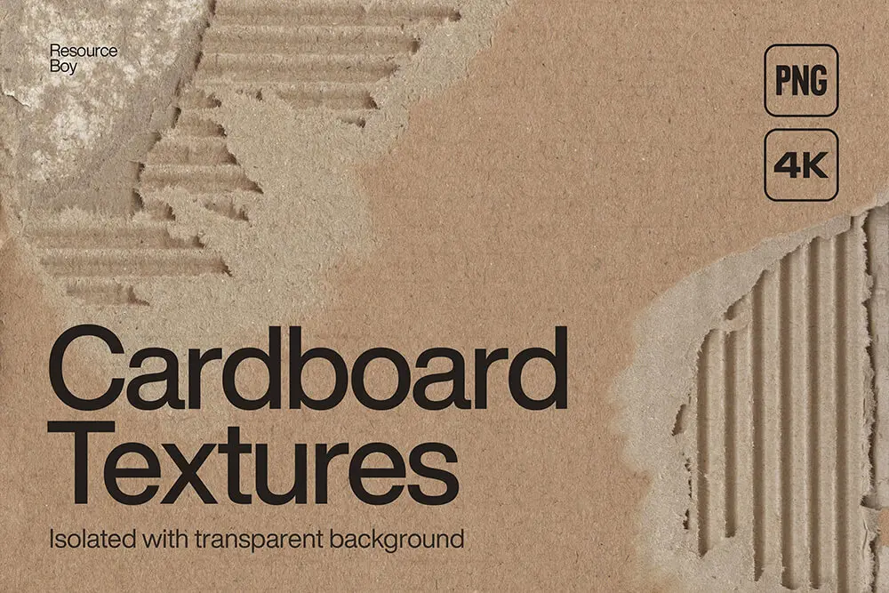 100 Torn Cardboard Textures 100款复古街头做旧瓦楞纸板撕纸折痕褶皱拼贴webp免抠图片设计素材
