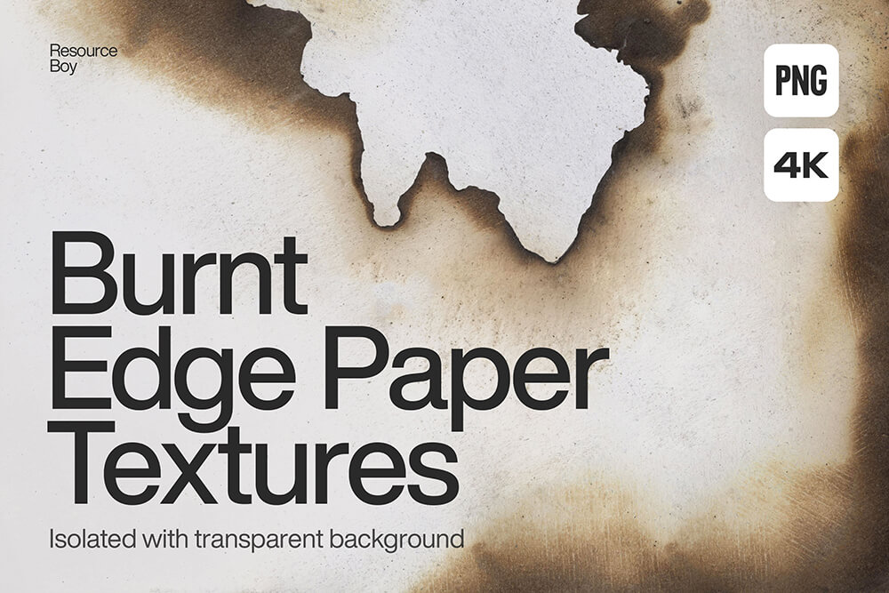 100 Burnt Edge Paper Textures 100款复古做旧烧焦燃烧灰烬纸张碎片海报背景PNG免抠图片设计素材