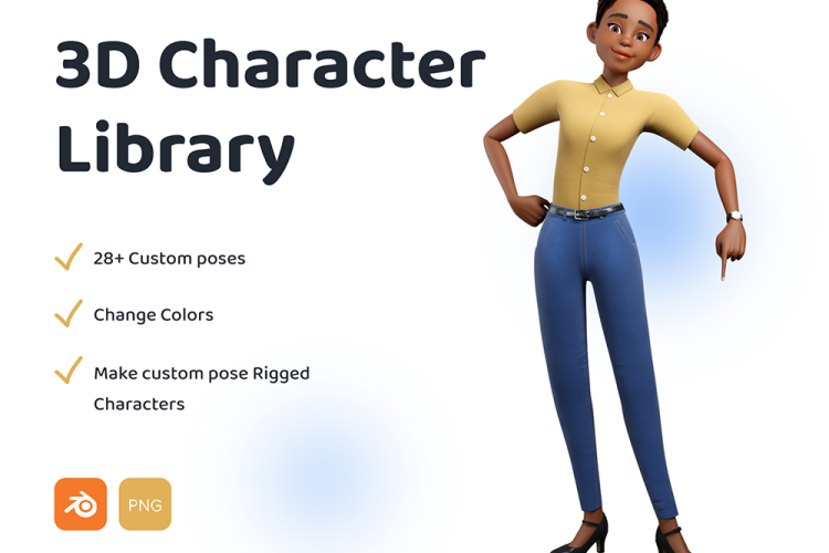 3D Female Character Pose Library Pack 3D三维立体卡通女性角色姿势库设计素材包