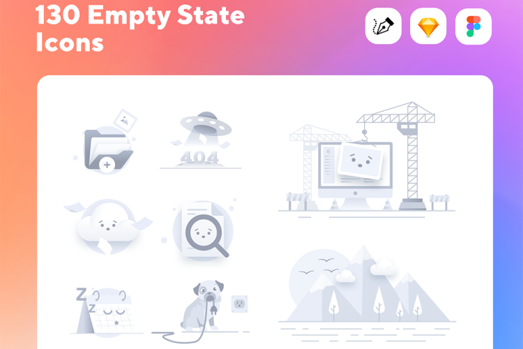 130 Empty State Icons 130张网站App空状态插画图片sketch素材下载