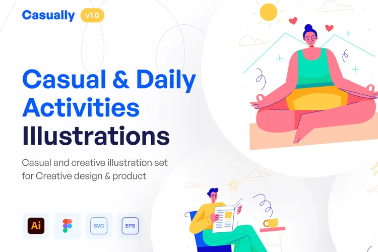 Casually – Casual & Daily Activities Illustration Set 12幅休闲日常活动场景矢量插画图片国外设计素材