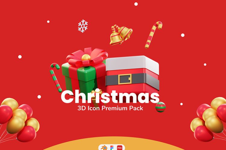 Christmas – 3D Icon Premium Pack 20款趣味卡通3D立体圣诞节礼物新年雪人png免抠icon图标设计素材