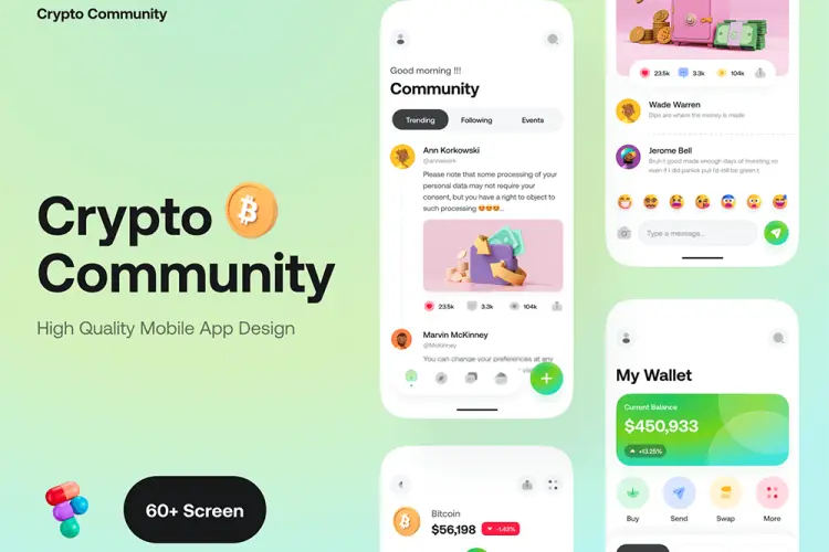 Crypto Community App UI Ki 60 多屏加密社区应用程序 UI 工具包适用于 Figma