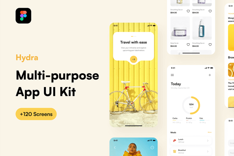 Hydra – Multipurpose App UI Kit 120多屏多用途应用程序高质量常用ui设计素材免费下载