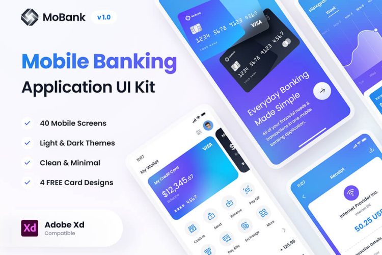 MoBank – Banking App UI Kit 现代简洁的手机银行金融app应用ui界面设计