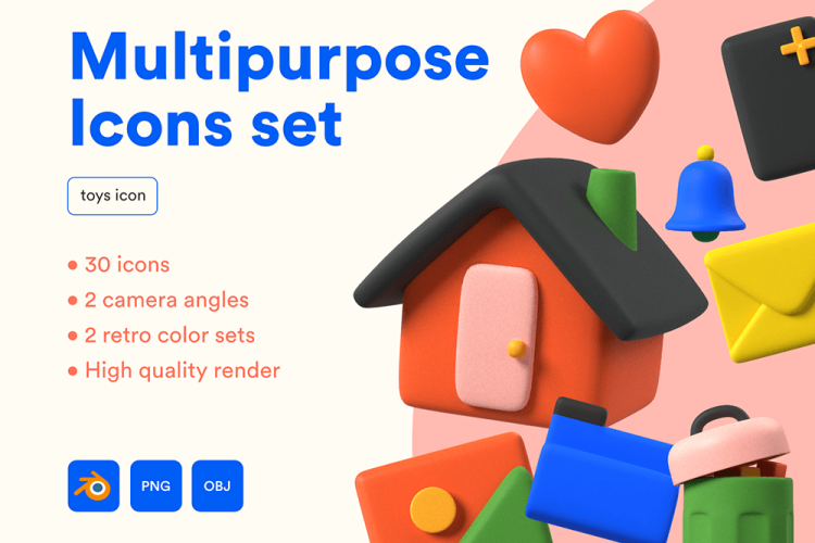 Multipurpose Icon Set 趣味创意儿童卡通3D立体彩泥电商网页png免抠icon图标设计素材
