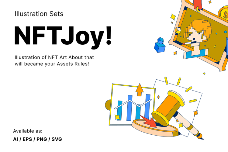 NFTJoy Illustration Set 潮流创意手绘NFT金融市场加密货币趣味App插图插画ai设计素材源文件