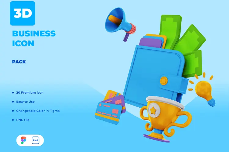 3D ICONS BUSINESS PACK 20款趣味卡通3D立体商业投资分析ppt插图插画webp免抠图片设计素材