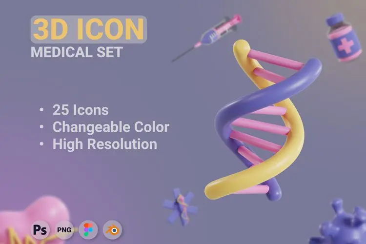 3D Medical Icons set 25款3D高清立体医疗业务演示icon图标webp免抠图设计素材