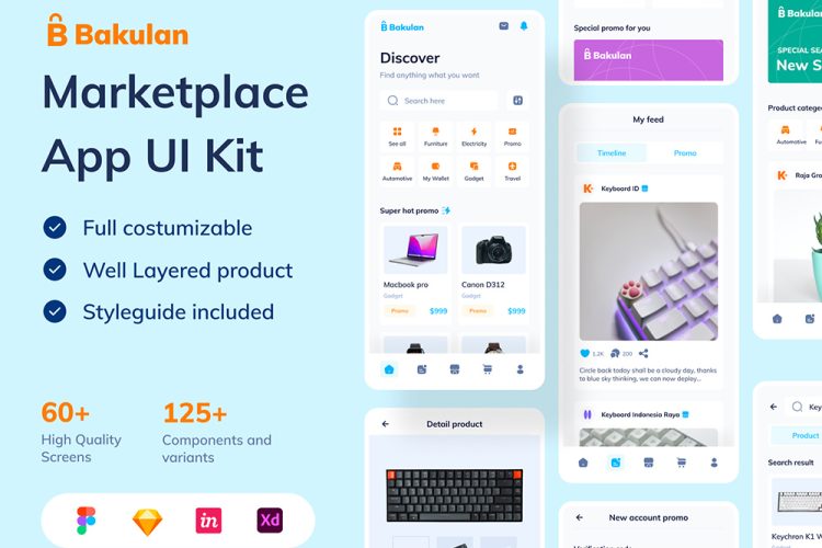 Bakulan – Ecommerce Mobile Apps UI KIT 60+电子商务移动商城iOS苹果应用手机app界面设计UI套件模板