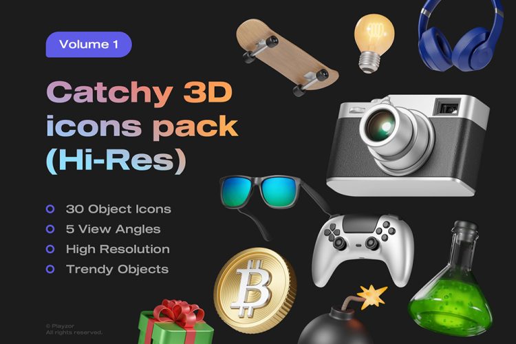 Catchy 3D icons pack Volume 1 30款趣味卡通3D立体游戏网站ui界面icon图标png免抠图片设计素材