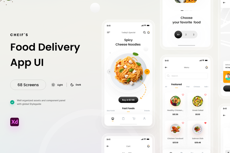 Chiefs Food App UI Kit 餐饮配送手机app界面设计美食外卖ui设计素材