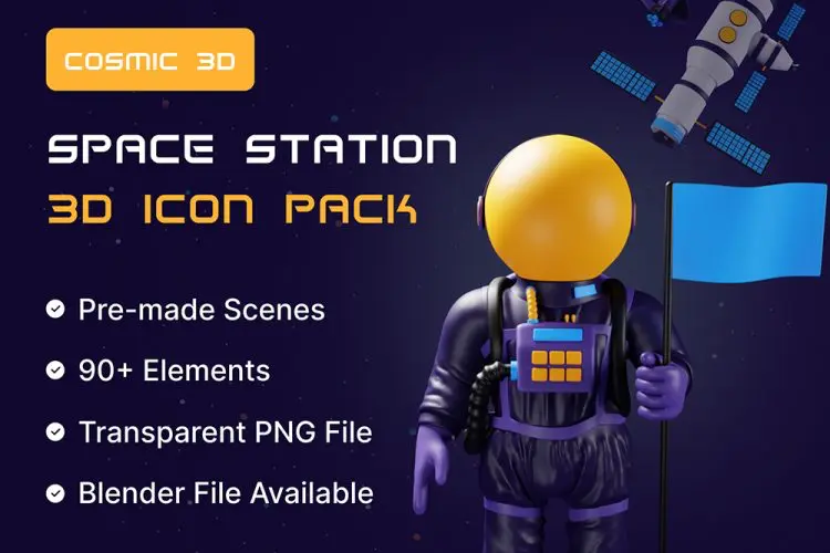 Cosmic 3D Space Station 3D Icon Pack 103款3D趣味卡通立体太空宇航员空间站宇宙航天科技webp图标素材