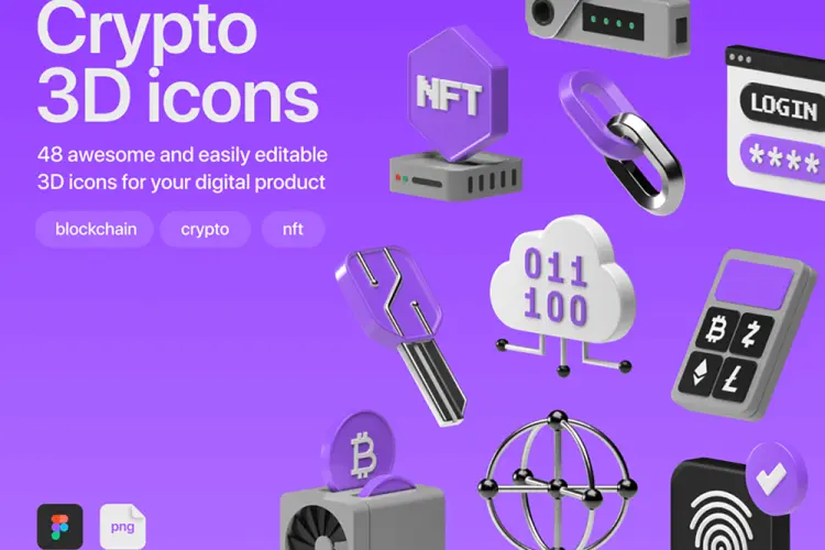 Crypto 3D icons 48款金融加密货币投资交易NFT数码智能icon图标设计素材源文件