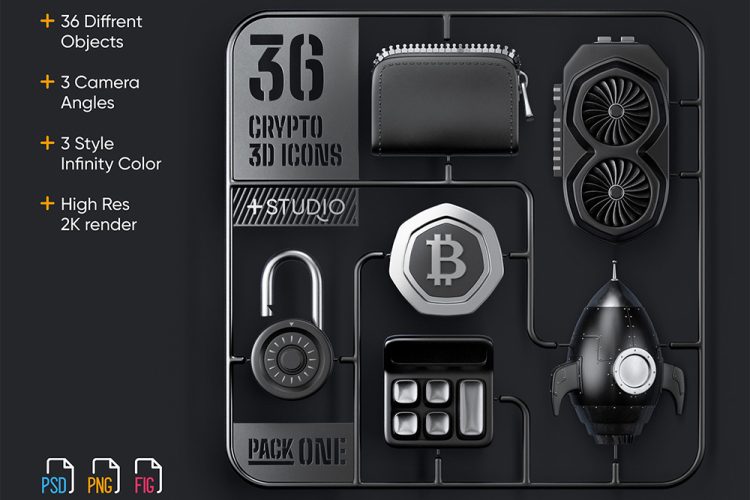 36 Crypto 3D icons 36款3D立体卡通区块链金融加密货币icon图标插图插画ps分层设计素材