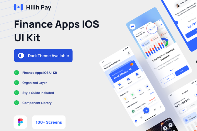 Hilih Pay Mobile UI Kit 50张蓝色金融理财应用app界面设计UI素材