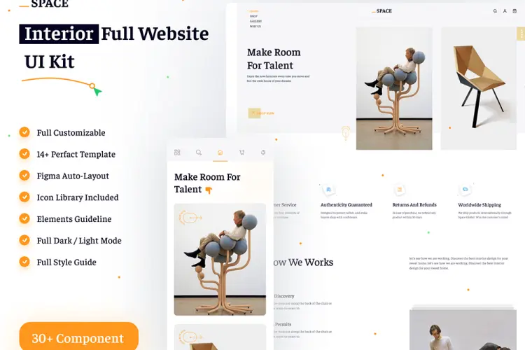Intirior Architecture web ui kit 移动电商web界面设计室内家具商城明暗模式网页ui设计