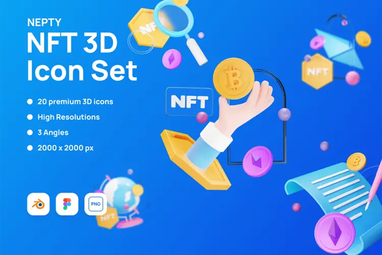 Nepty – NFT 3D Illustration 20款趣味卡通3D立体NFT金融投资交易插图插画webp免抠图片设计素材