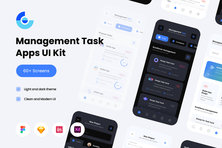 Management Task Mobile Apps UI KIT 国外在线任务管理计划安排手机app界面设计模板