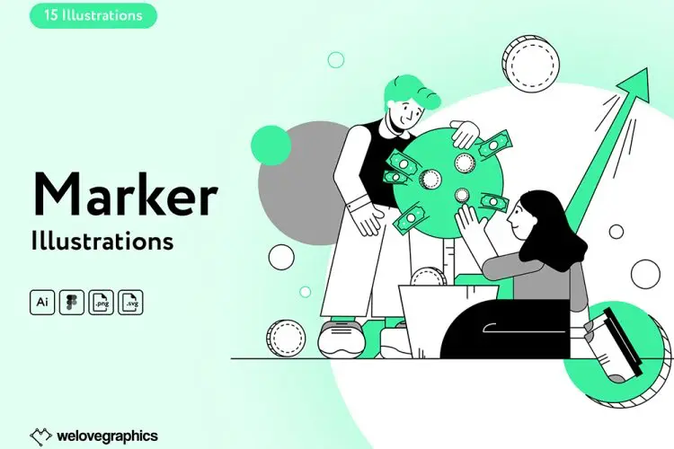 Marker Illustrations 15张社交场景插画设计 购物插画图片