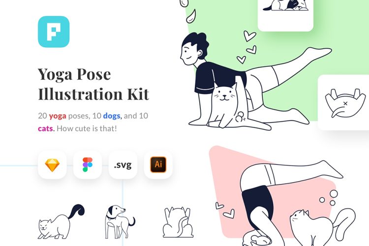 Yoga Pose Illustration Kit 体育健身设计素材瑜伽锻炼姿势插画矢量图片下载