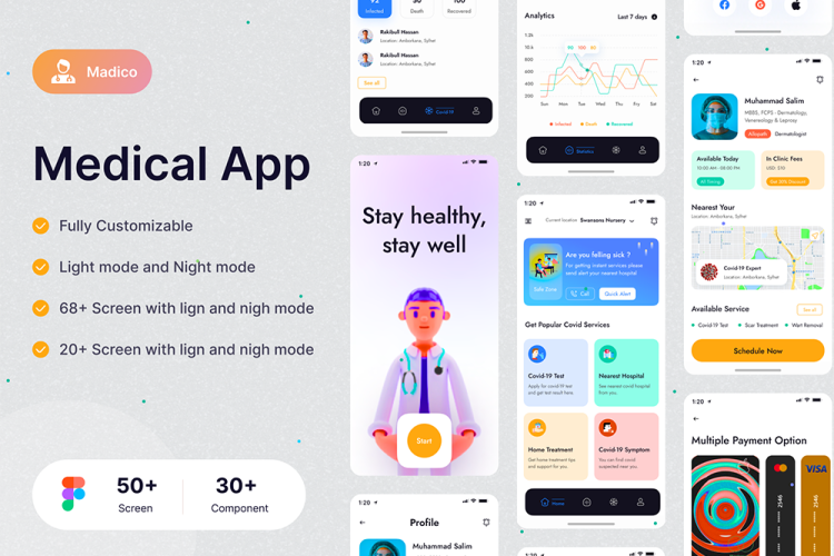 Medical App 68屏在线医生顾问iOS移动医疗app界面设计模板百度云盘免费下载