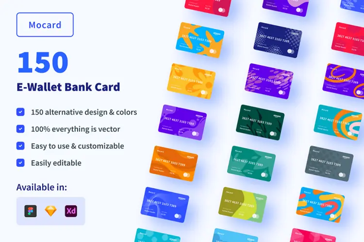 Mocard E-Wallet Bank Card 150款时尚炫彩金融电子钱包卡片银行卡封面设计矢量素材源文件