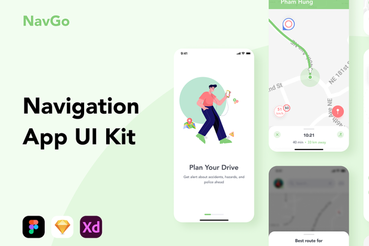 NavGo – Navigation App UI Kit 50+地图导航手机app界面ui设计sketch素材