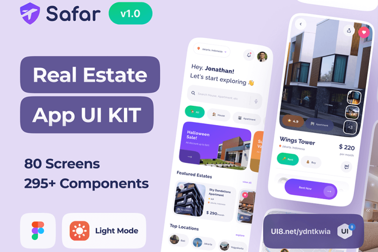 Safar – Real Estate App UI Kit 80屏移动房地产应用用户app界面界面ui套件figma源文件