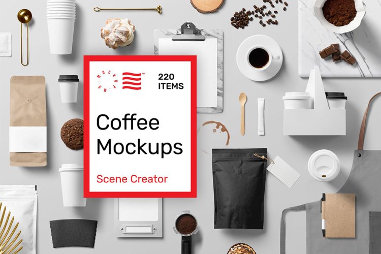 Coffee Mockups – Scene Creator 咖啡面包店铺品牌形象包装VI应用设计作品贴图ps样机素材展示效果