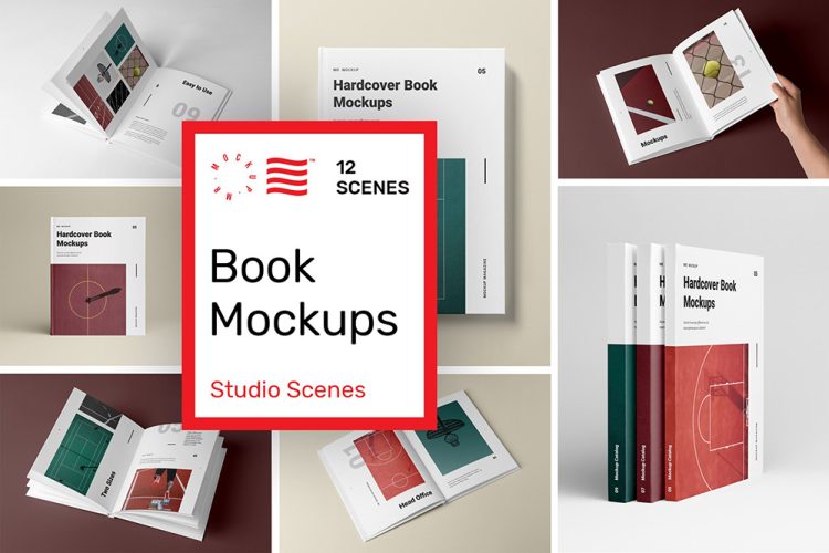 Hardcover Book Mockups 12款质感精装书籍画册封面内页设计展示PSD样机套装