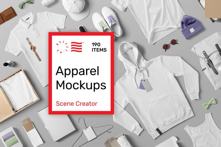 Apparel Mockups – Scene Creator 服装品牌平铺T恤卫衣包装配饰VI应用设计贴图ps样机素材展示模板