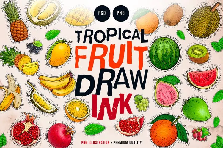 Tropical Fruit Illustration 10种切开的热带水果插图插画图片28webp免抠图国外设计素材