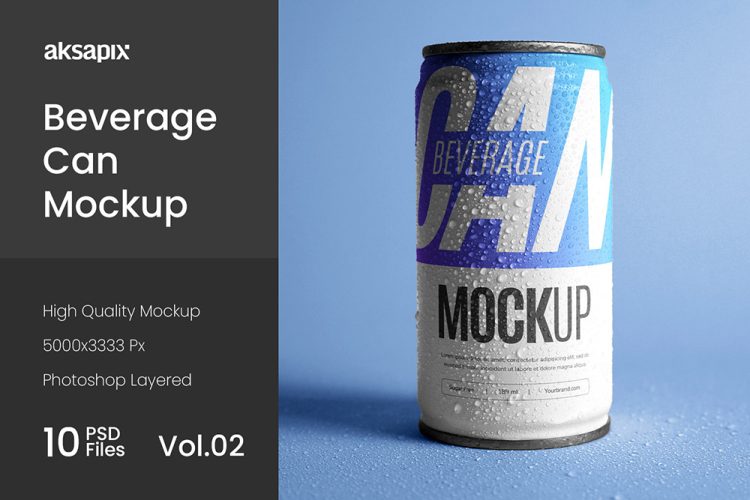 Beverage Can Mockup V2 10款迷你听装咖啡饮料易拉罐产品包装设计贴图ps样机素材展示效果