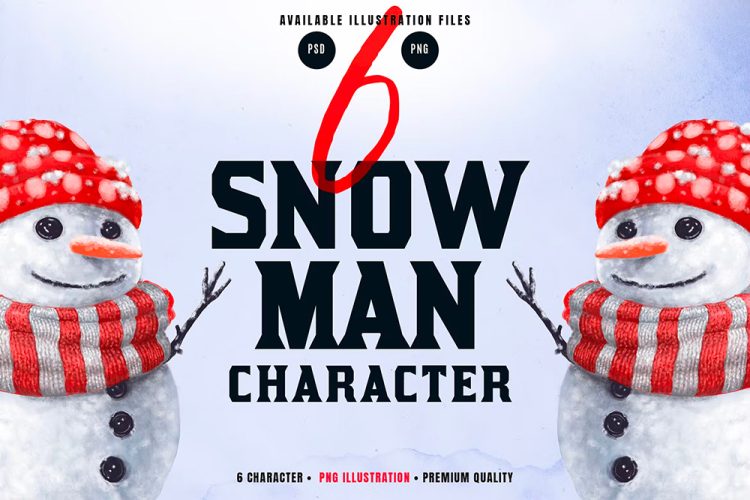 Snowman Character Illustration 6款创意冬季新年圣诞节雪人主视觉海报广告设计ps设计素材源文件