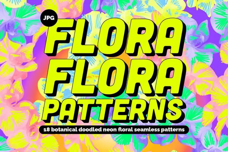 Neon Floral Maximalist Patterns 18款80年代复古波普风Neon潮流酸性植物花卉无缝拼接图案背景素材