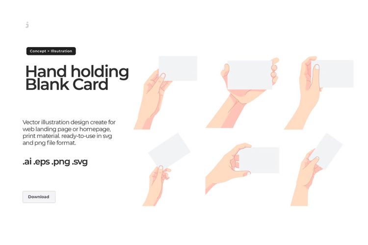 Black Card mockup – Illustration 6款扁平插画模型手手持名片展示设计贴图ps卡片样机素材国外设计模板