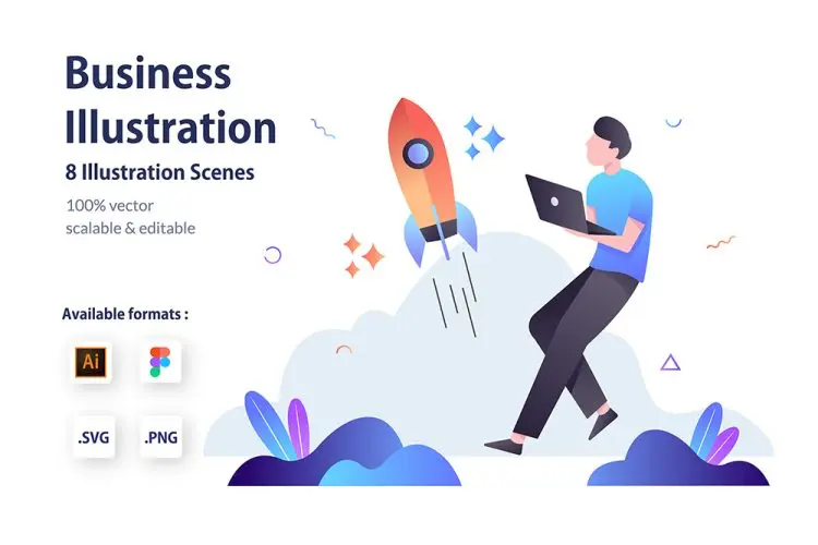 Business Illustration Kit 商业场景绘插画设计 8张卡通人物插画图片