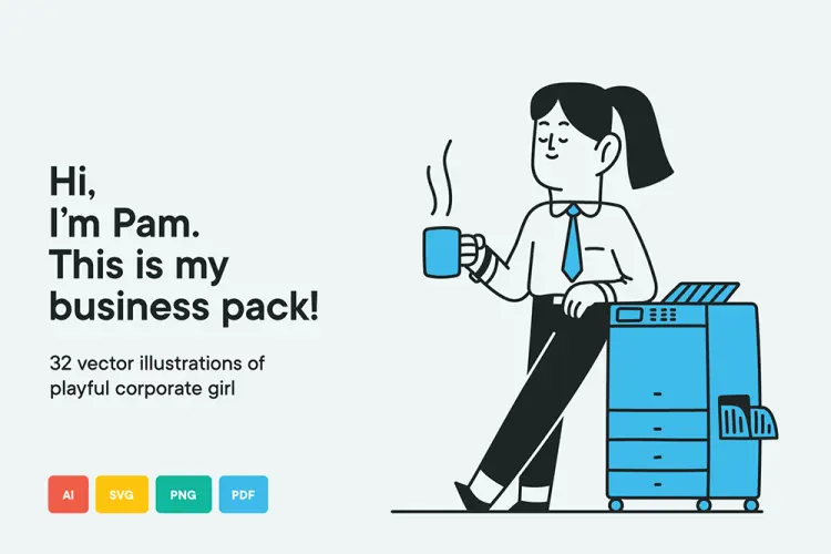 Business Pam – illustration pack 32幅创意简约趣味时尚手绘企业人物极简插画ai设计素材源文件