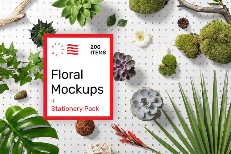 Floral Mockups + Stationery Pack 植物花卉轻奢品牌文具vi应用设计作品贴图ps样机素材展示效果模板