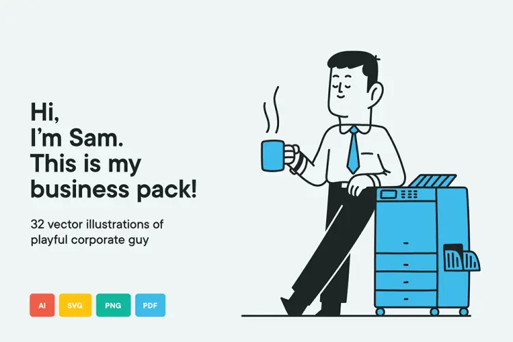 Business Sam – illustration pack 32幅创意简约趣味时尚手绘企业人物极简插画ai设计素材源文件