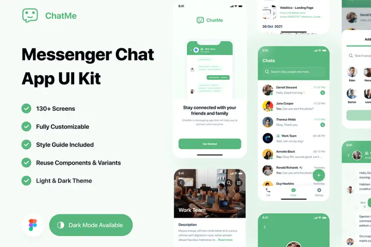 Chatme – Messenger Chat App UI Kit  130+屏聊天应用程序明暗模式UI工具包