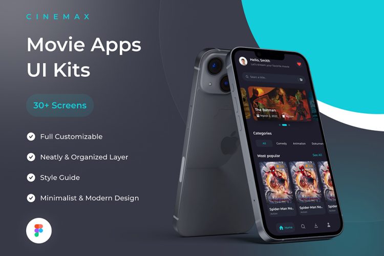 Cinemax – Movie Apps UI Kits 30屏手机在线影院电影流媒体用户界面app设计UI套件