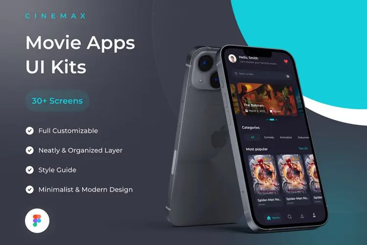 Cinemax – Movie Apps UI Kits 30屏手机在线影院电影流媒体用户界面app设计UI套件
