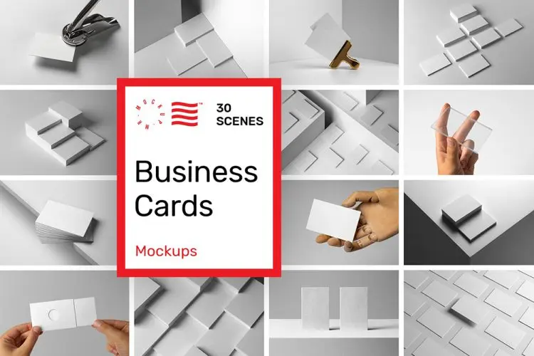 Business Card Mockups 30款文艺极简轻奢莫兰迪卡片名片设计贴图ps样机素材场景展示效果