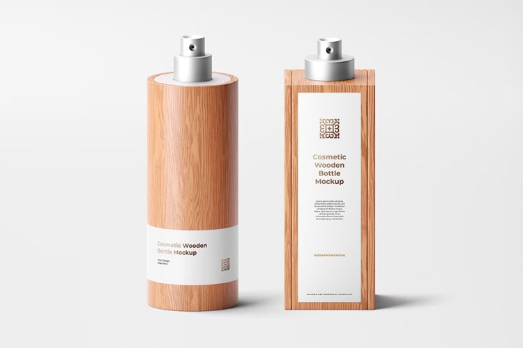 Cosmetic Wood Bottles Mockup 木质美妆护肤化妆品产品包装样机素材