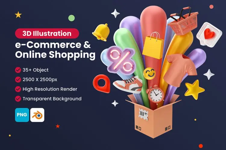 E-Commerce Shopping And Marketing 3D Illustration 39款3D趣味卡通电商大促购物节营销广告海报插图插画webp免抠素材
