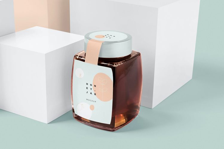 Honey Jar Mockups 6款精美蜂蜜玻璃罐标签设计贴图样机PSD模板